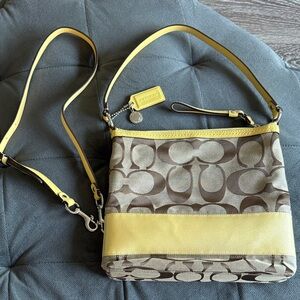 Coach Tan and Yellow Shoulder Bag